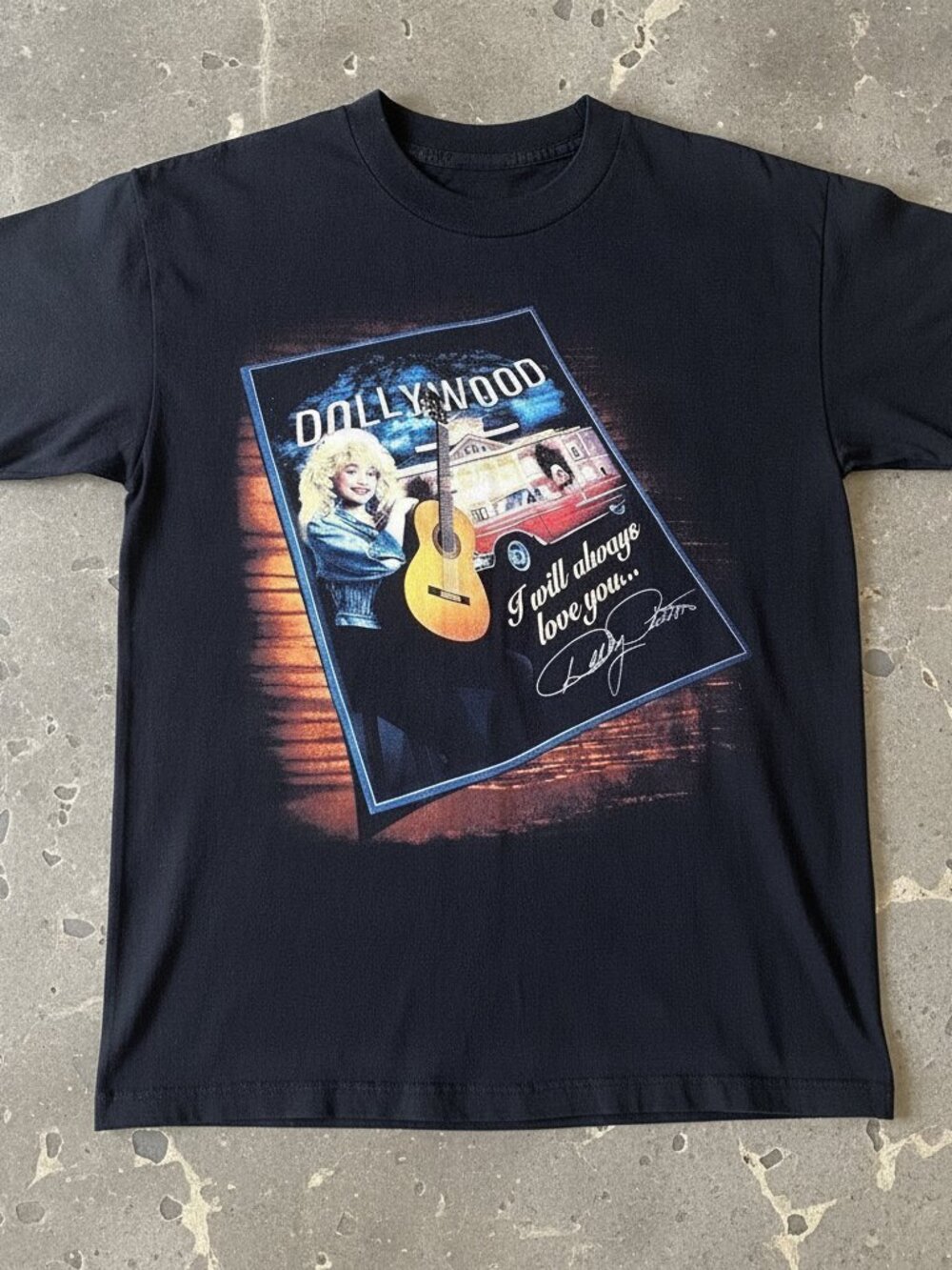 Dollywood Graphic T-Shirt Black Country Music Retro Tennessee Vintage Style Tee